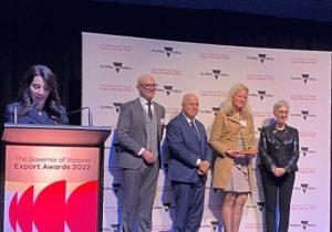 Group photo of BioMelbourne Network CEO with others at the 2022 Governor of Victoria Export Awards